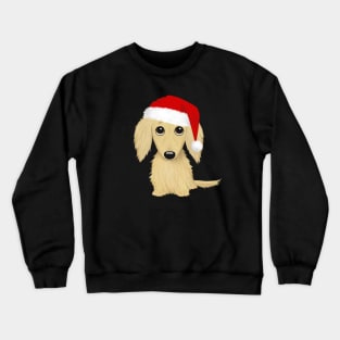 Longhaired Cream Dachshund with Santa Hat Cute Dog Christmas Crewneck Sweatshirt